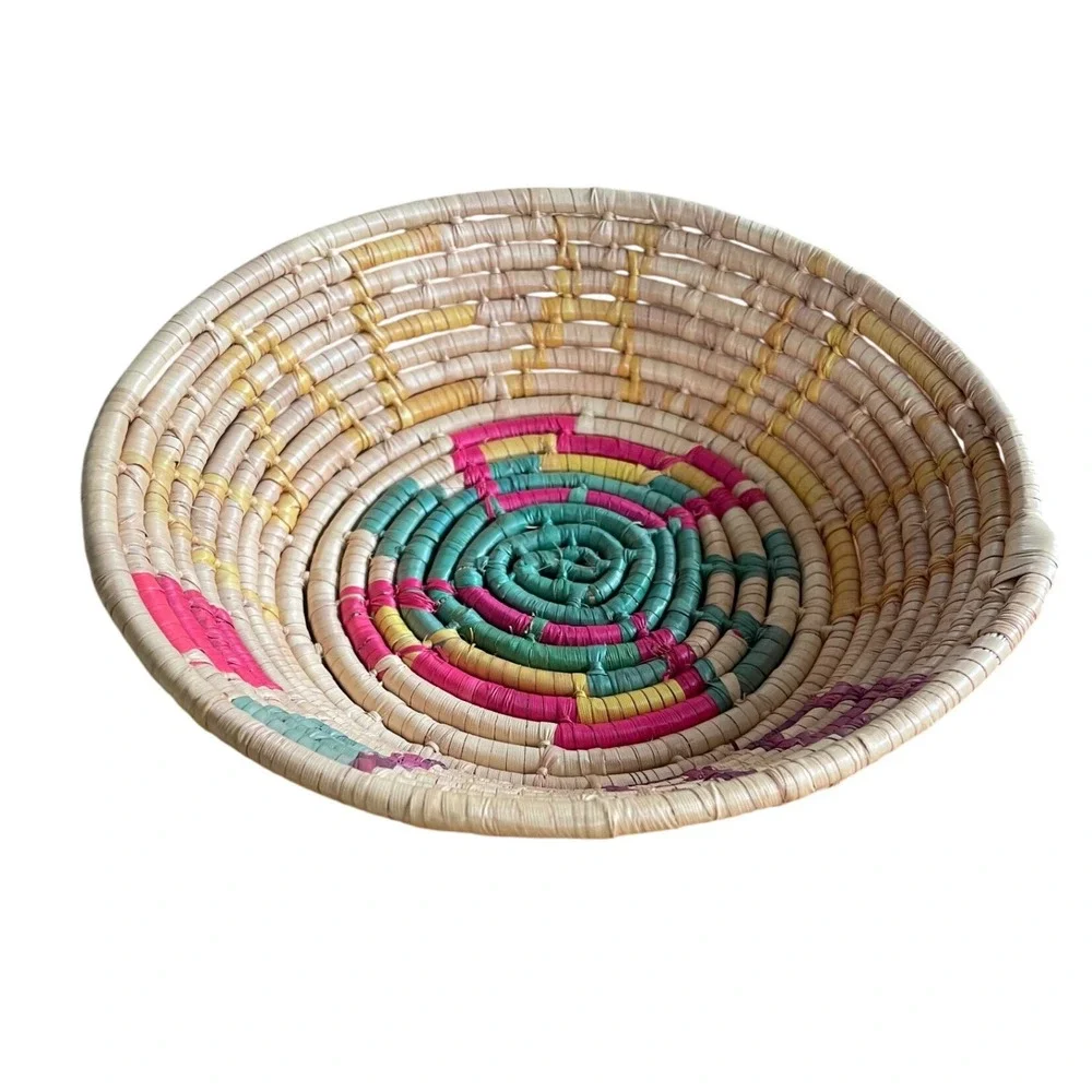 Vtg Mexican Hand-Woven Coiled Basket Bowl – Toluca Style, Signed 861 Mexico 8.5